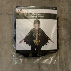 NWT Halloween Skeleton Poncho Costume for Women’s S-XL - Black and Gold